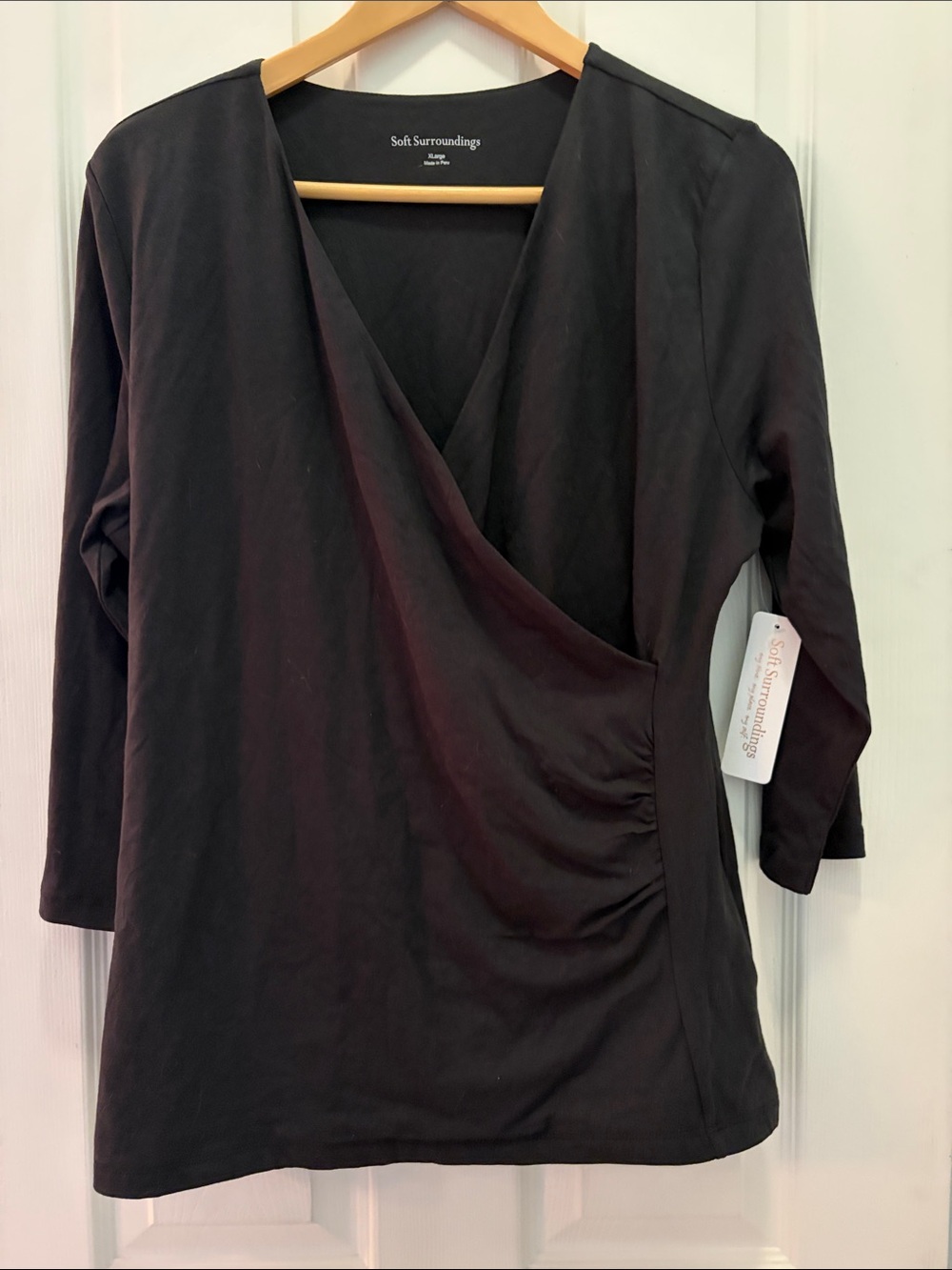 Soft Surroundings Black Faux-Wrap Long Sleeve Top